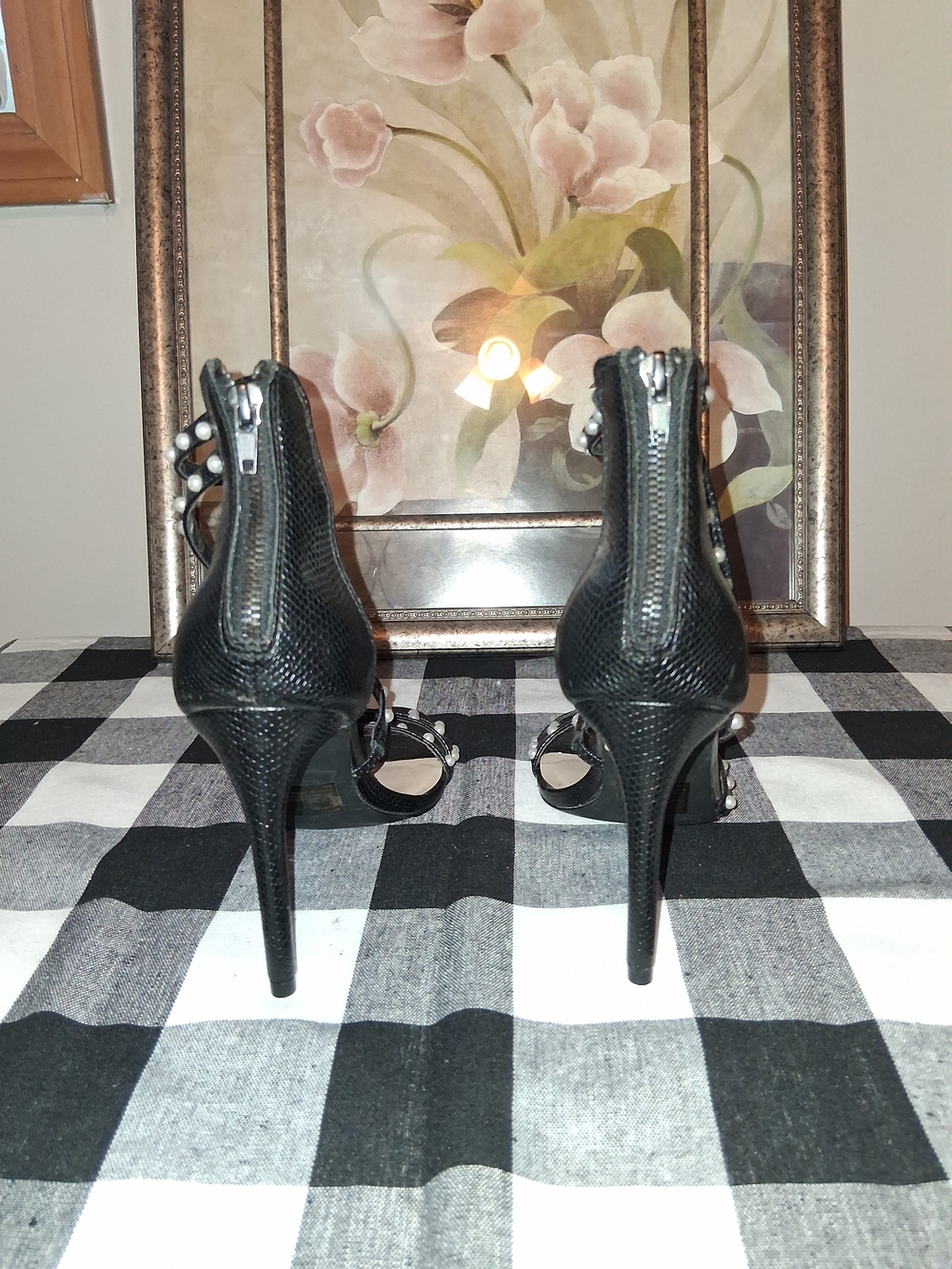Steve Madden Black Pearl-Embellished Strappy Heels - Picture 3 of 4